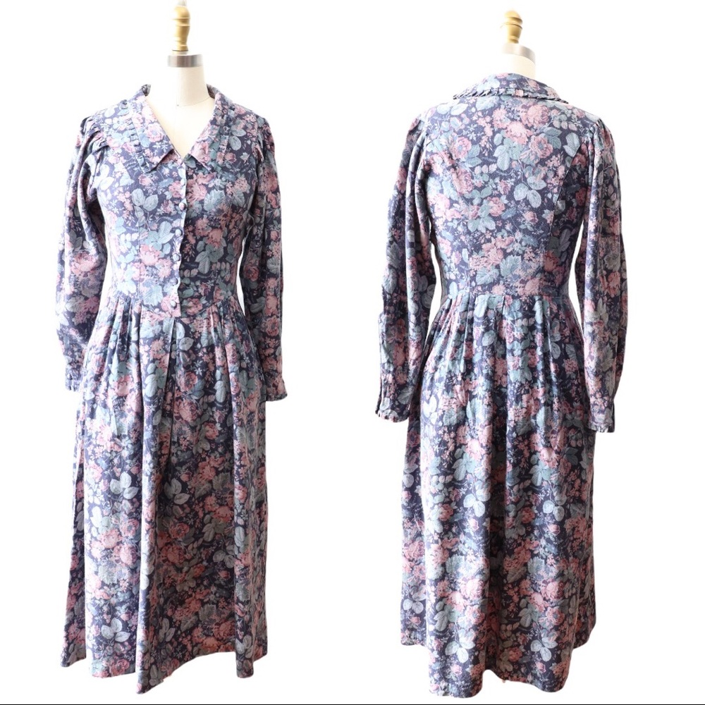 Vintage 80's Laura Ashley Floral Prarie Dress Made In Great Britain